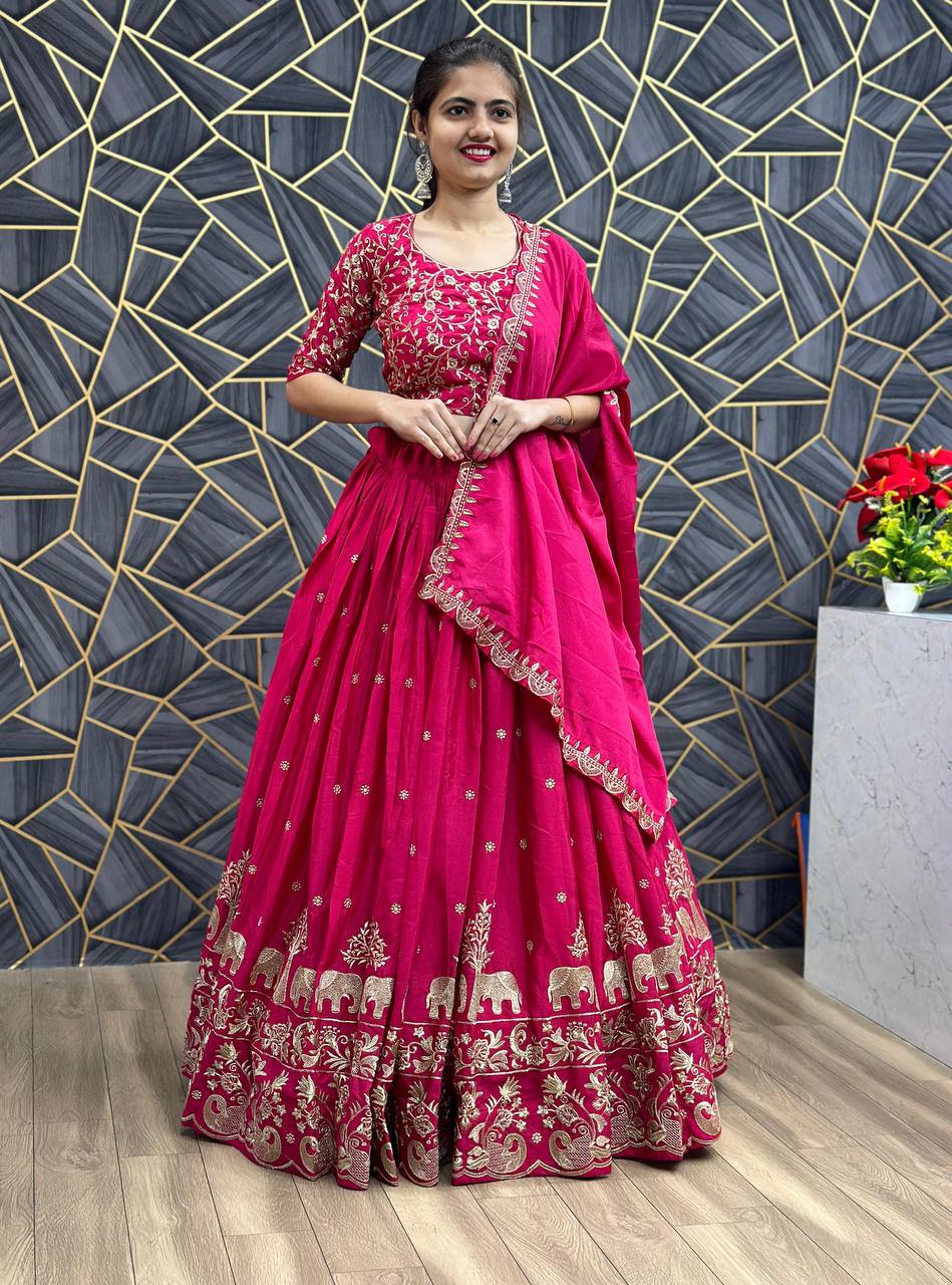 Embroidered Semi Stitched Lehenga Choli