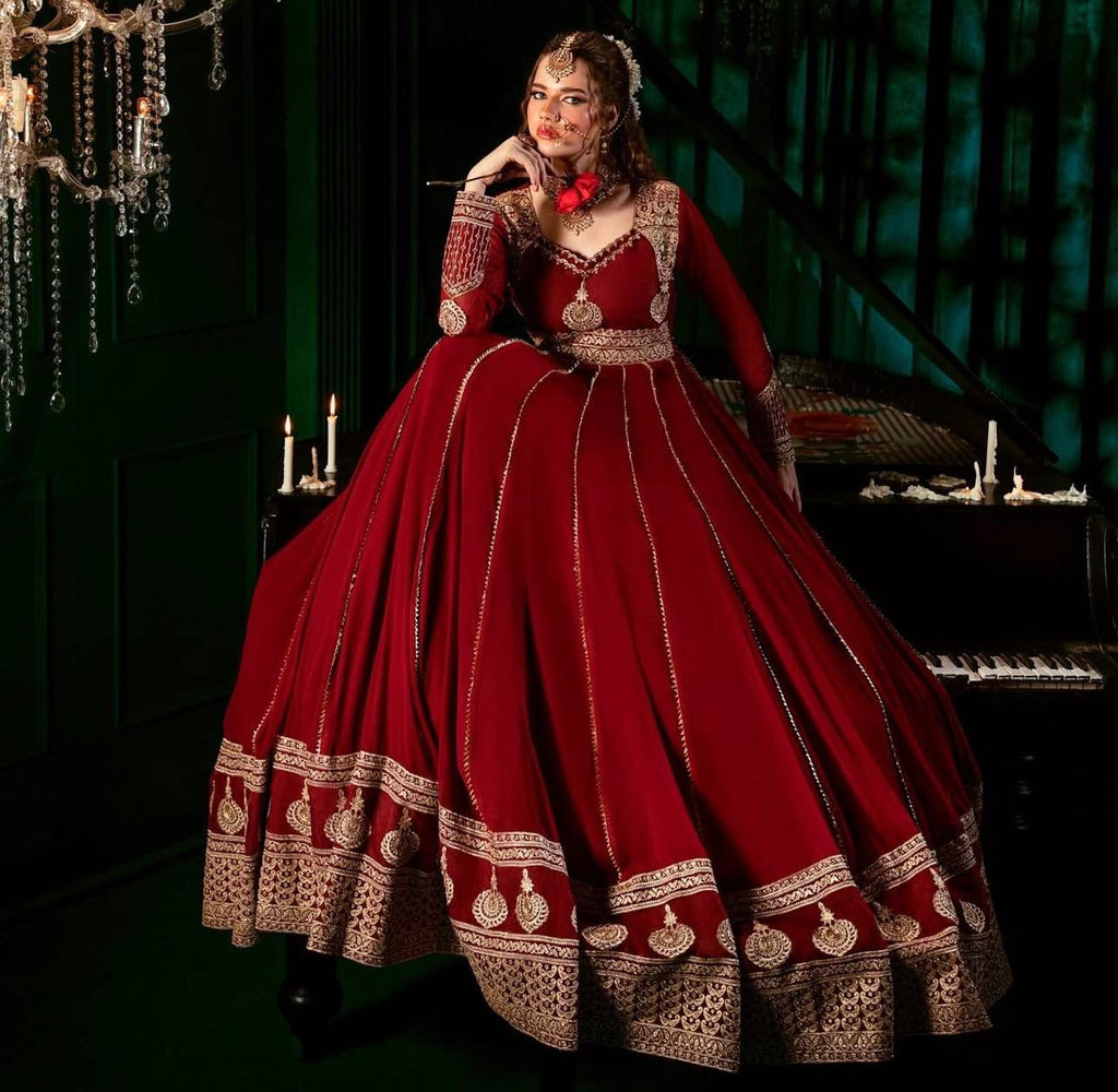 Embroidered Georgette Gown With Dupatta