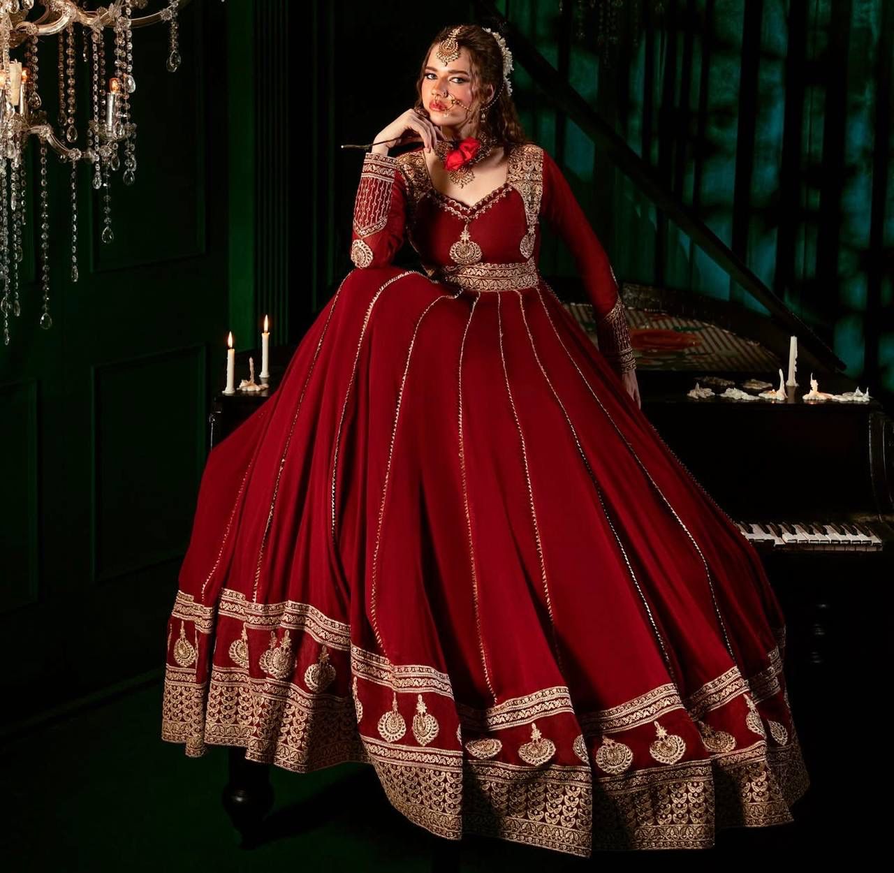 Embroidered Georgette Gown With Dupatta