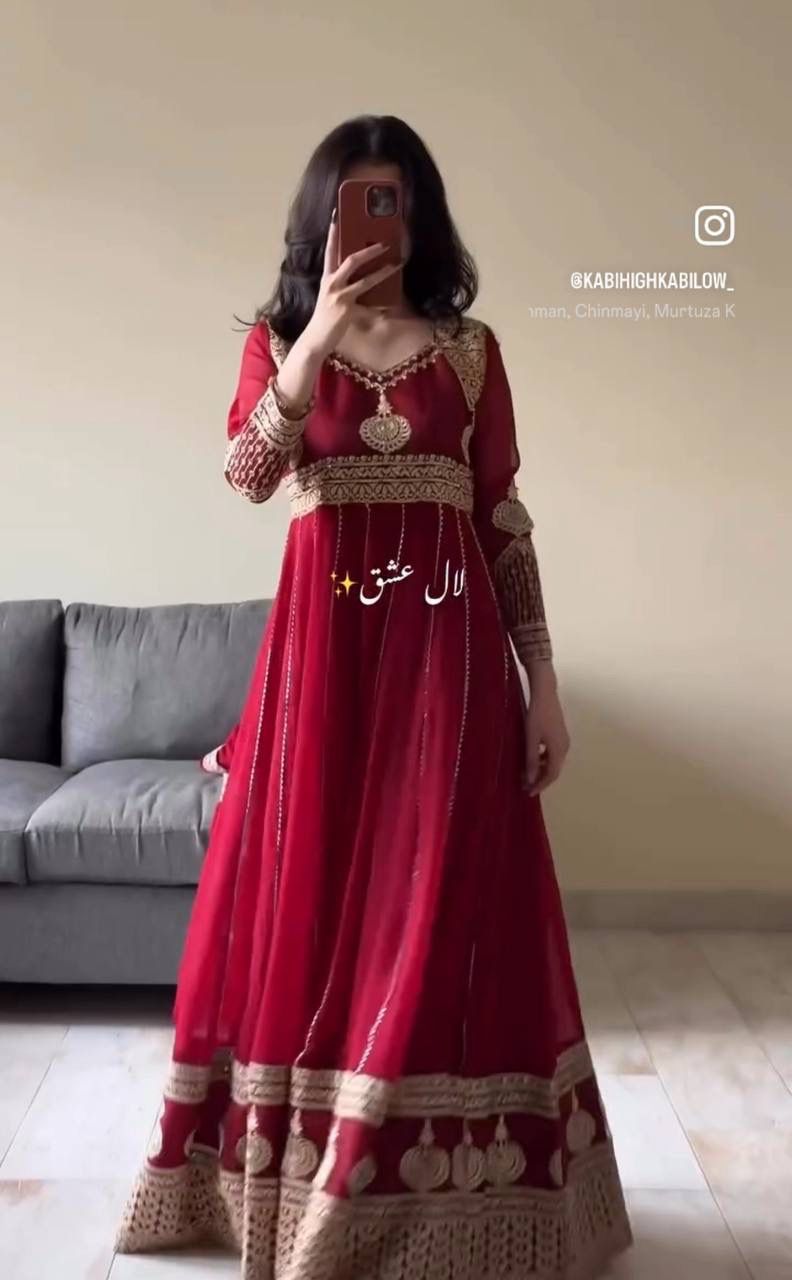 Embroidered Georgette Gown With Dupatta