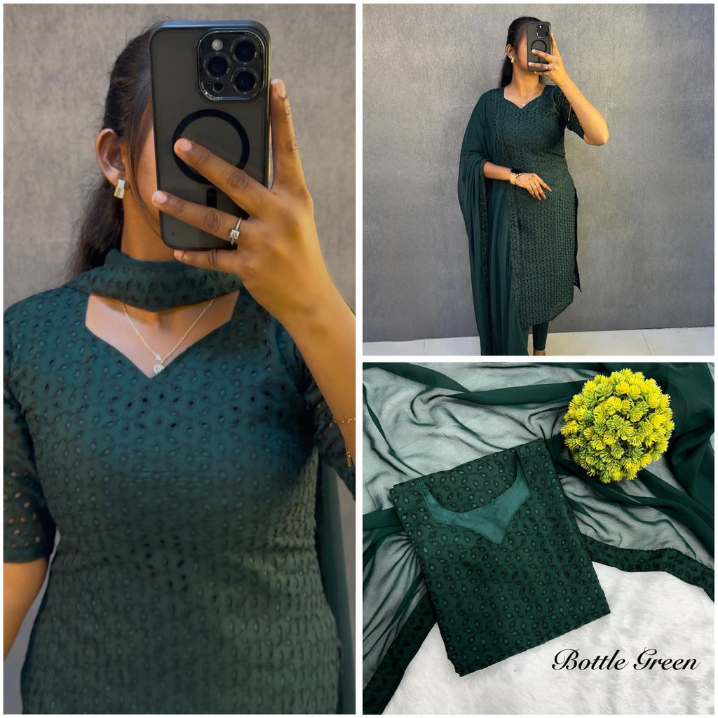 Designer Wine Cotton Embroidered Kurti Set with Dupatta for Women |