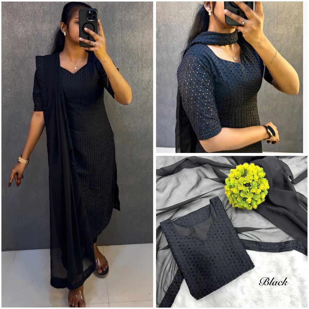 Designer Wine Cotton Embroidered Kurti Set with Dupatta for Women |