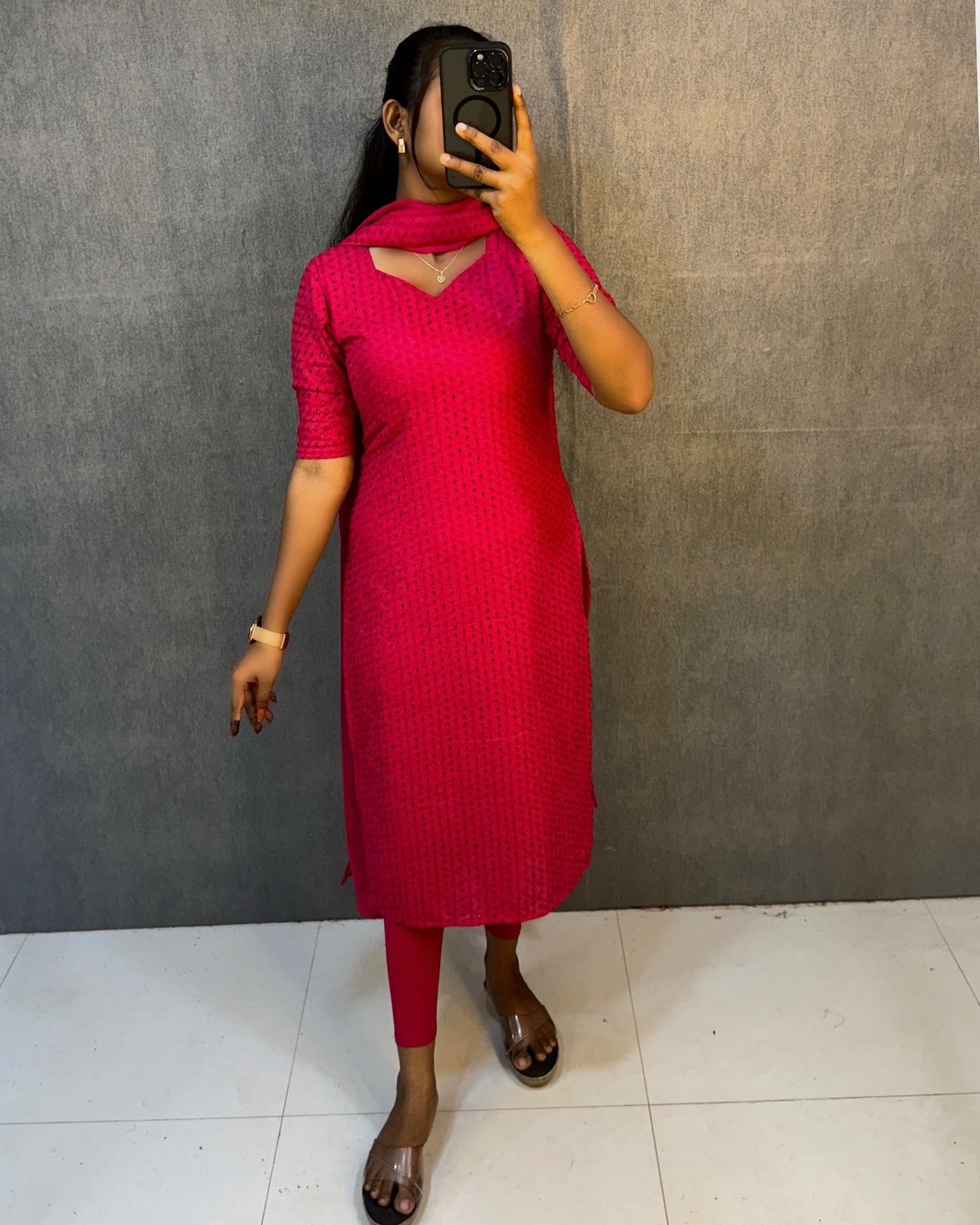 Designer Wine Cotton Embroidered Kurti Set with Dupatta for Women |