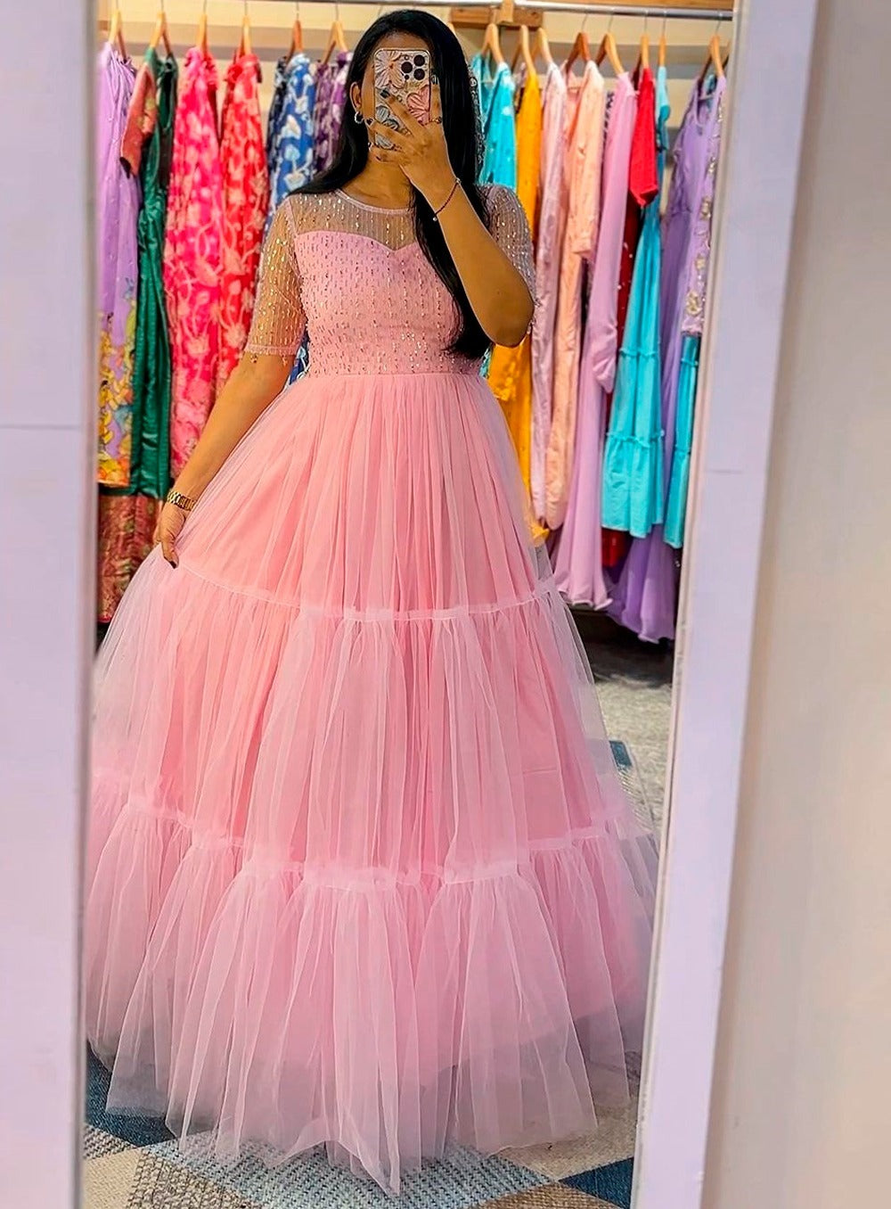 Soft net cotton Ladies Party Wear Gown