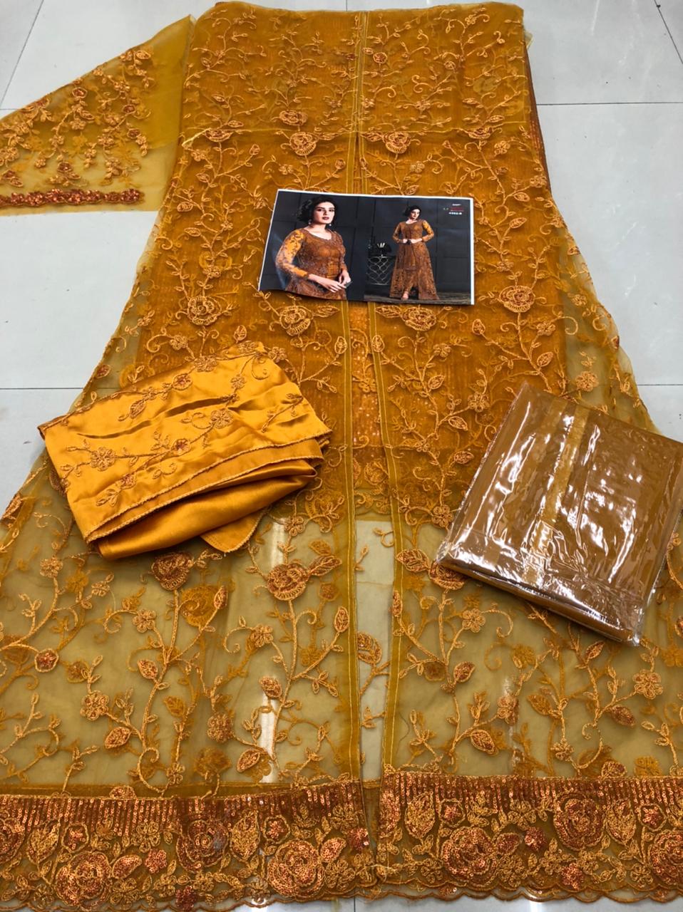 KANAKFAB Women's Net Semi Stitched Pakistani Salwar Suit ( Free Size)