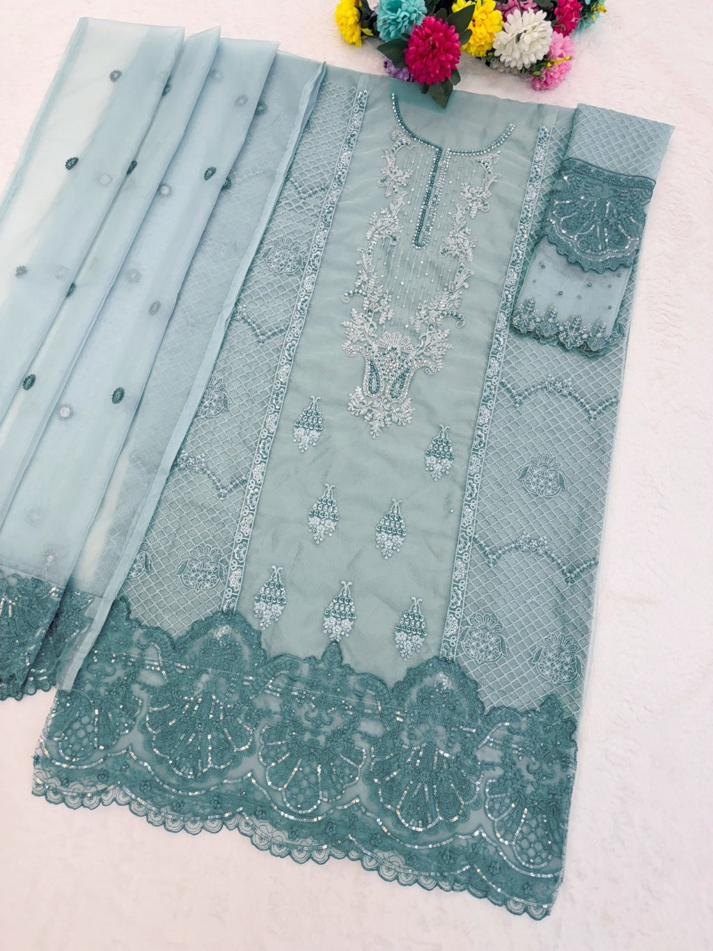 Organza Embroidered Kurta Set