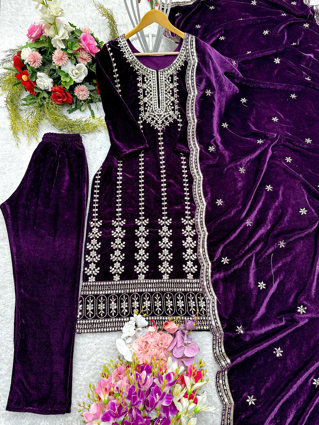 Presenting New Velvet Top -Pent &nbsp;Dupatta Set Fully Stitched Ready To Wear@F
