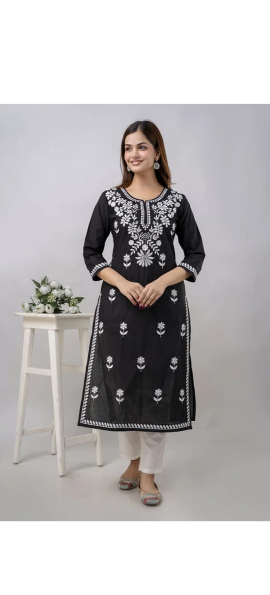 Embroidered Round-Neck Straight Kurta@F