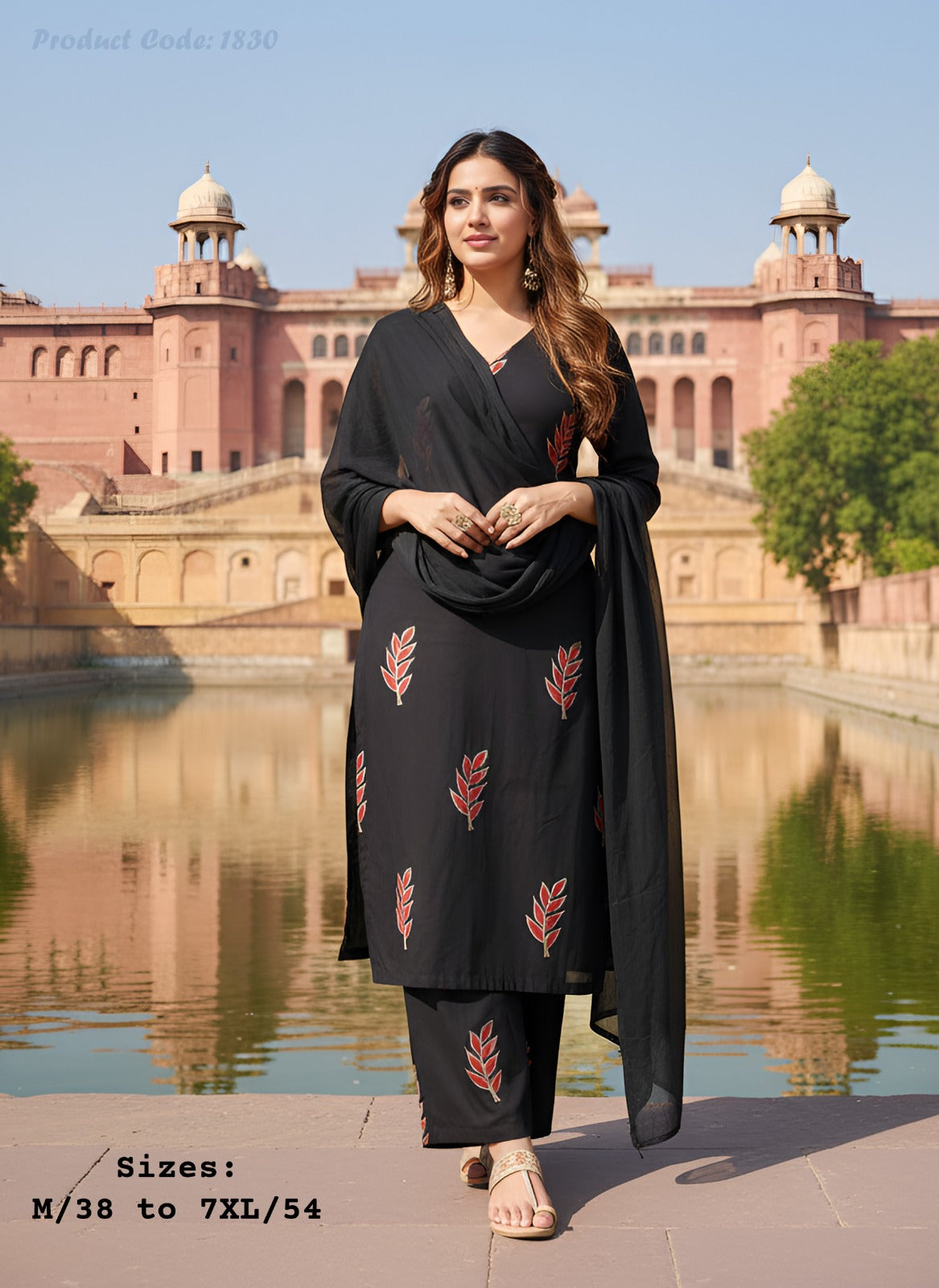 Black Printed Kurta Pant Set with Dupatta
