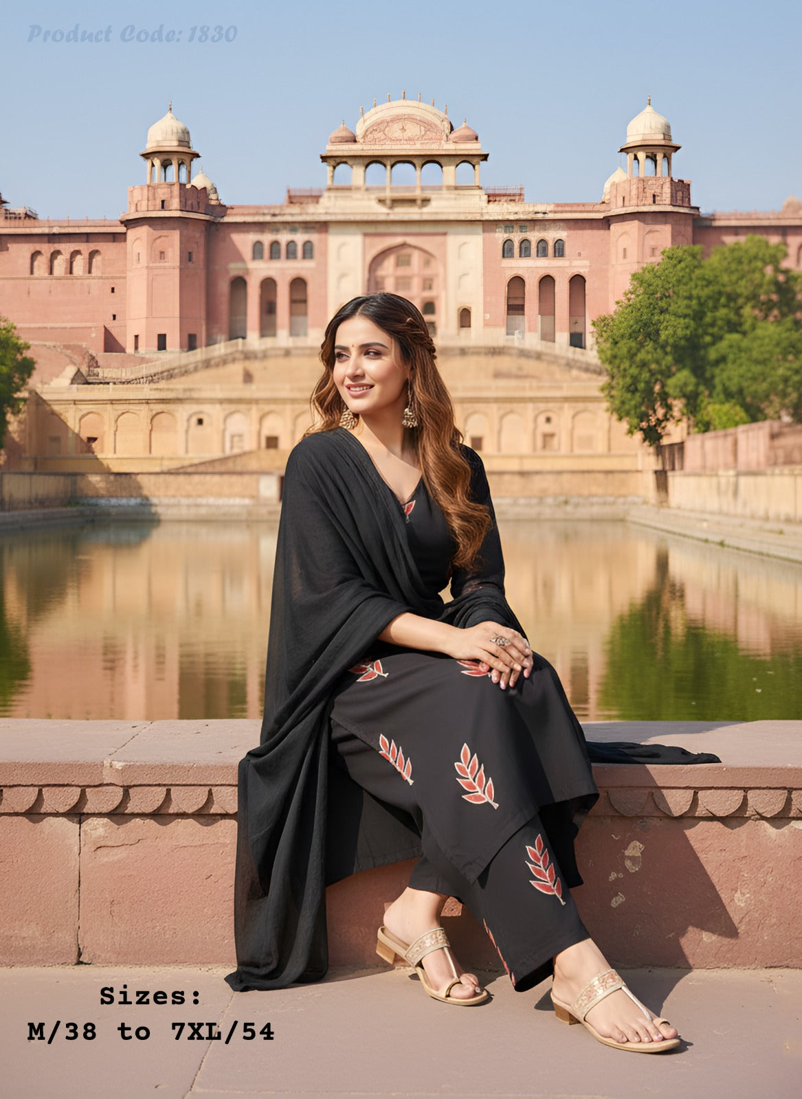 Black Printed Kurta Pant Set with Dupatta