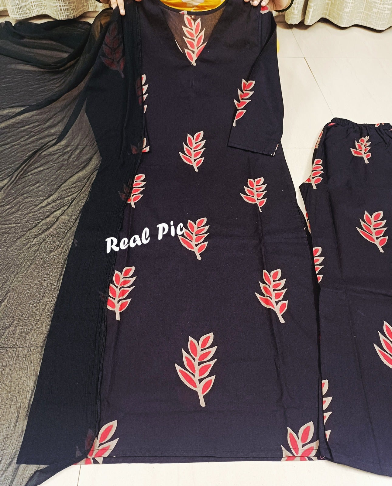 Black Printed Kurta Pant Set with Dupatta