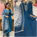 Women slub Silk Kurta Pant Dupatta Set@F