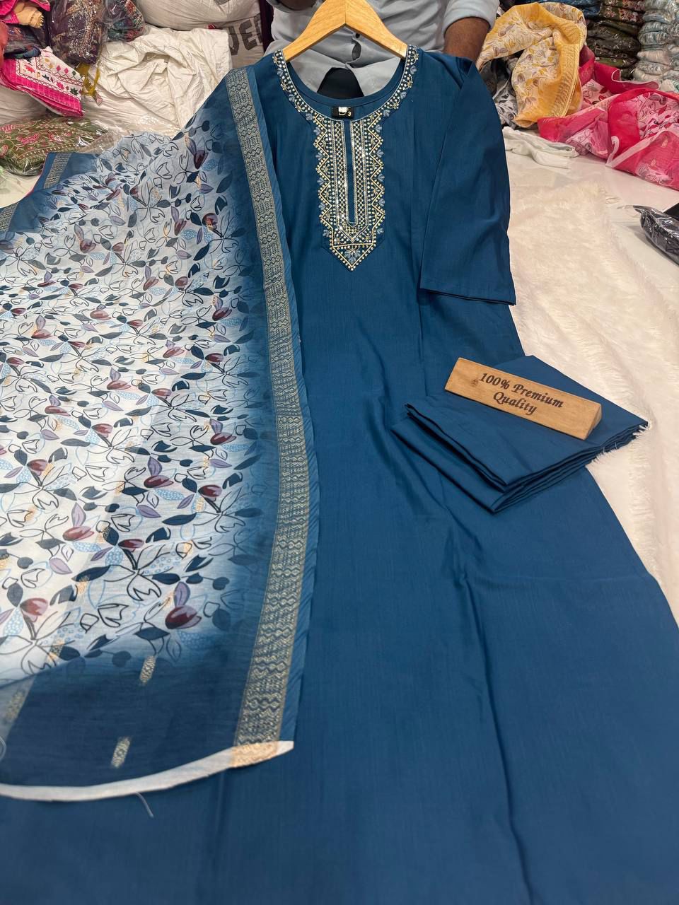 Women slub Silk Kurta Pant Dupatta Set@F