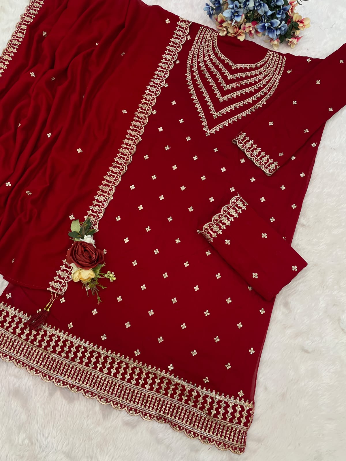Vichitra  Embroidered Work Salwar Suit for Ceremonial @F