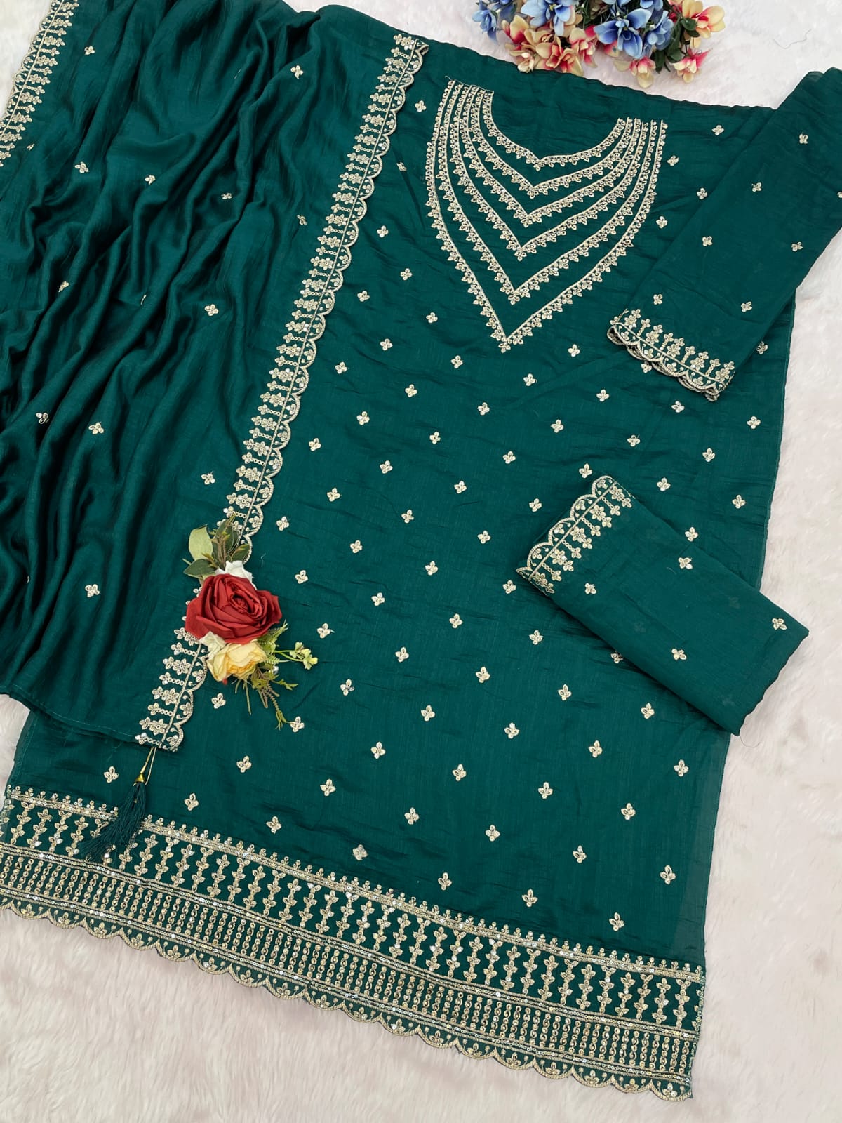 Vichitra  Embroidered Work Salwar Suit for Ceremonial @F