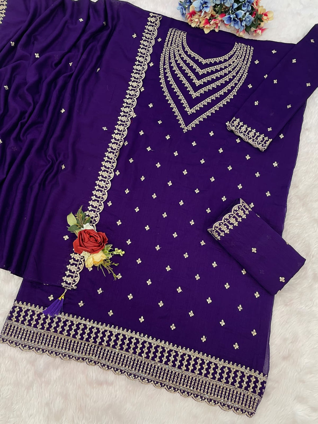 Vichitra  Embroidered Work Salwar Suit for Ceremonial @F