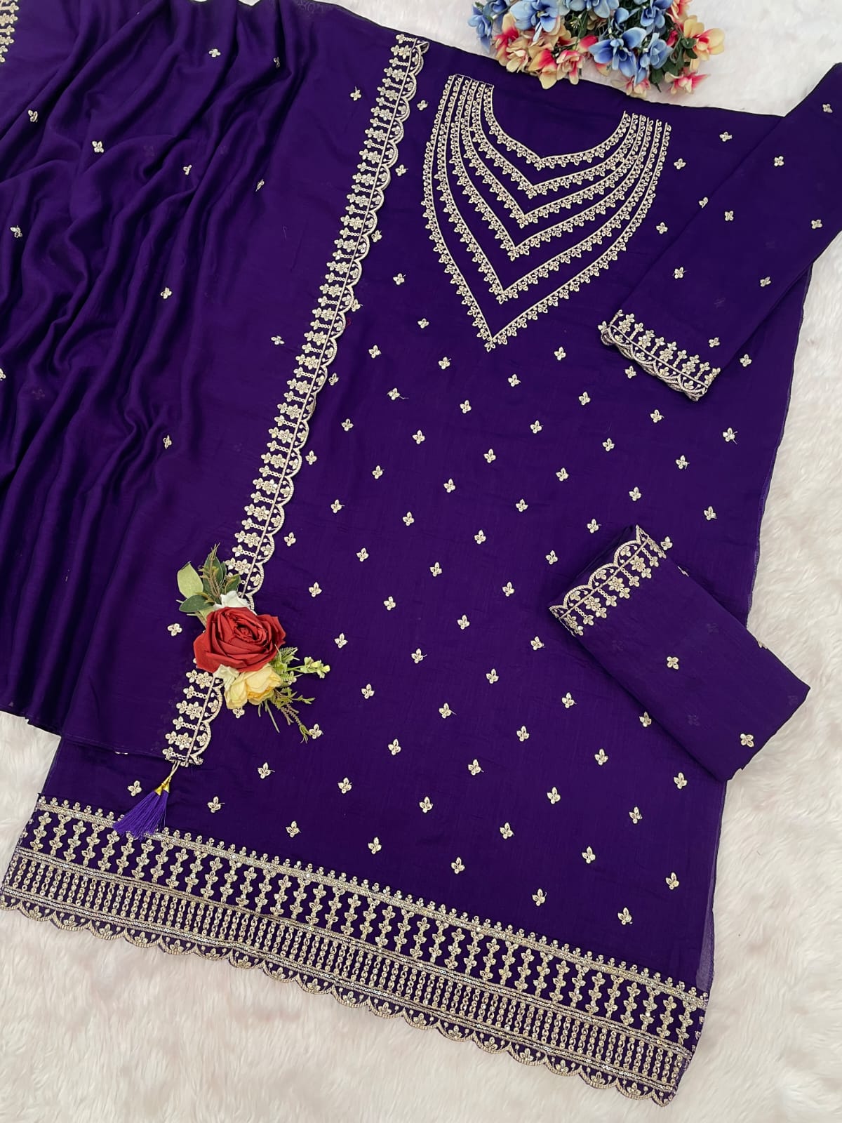 Vichitra  Embroidered Work Salwar Suit for Ceremonial @F