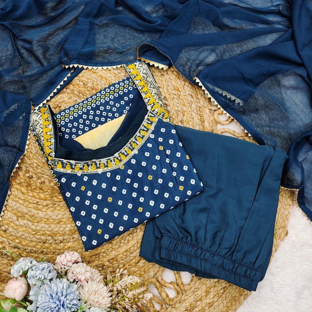 Cotton Thread Embroidery Kurti sharara Dupatta set@F