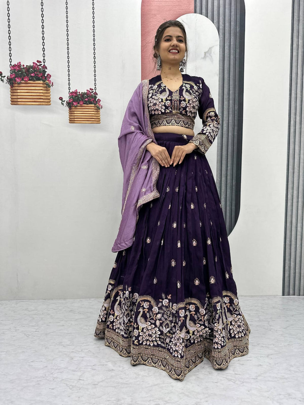 Women's Deep Purple Color Vichitra Silk Lehenga Choli