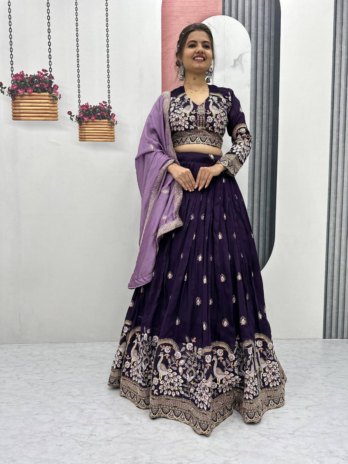 Women's Deep Purple Color Vichitra Silk Lehenga Choli