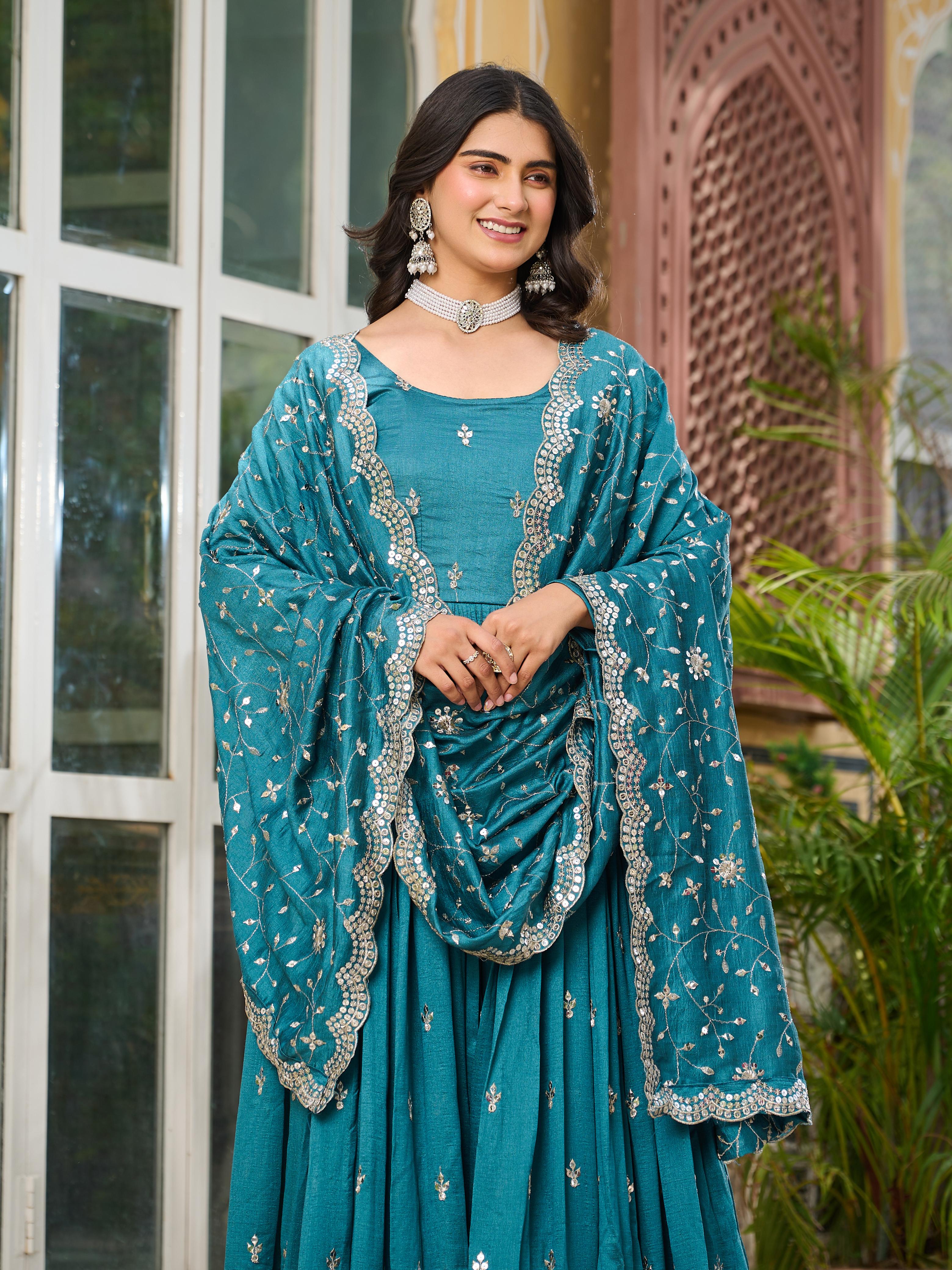 Anarkali Gown Pure Vichitra Silk