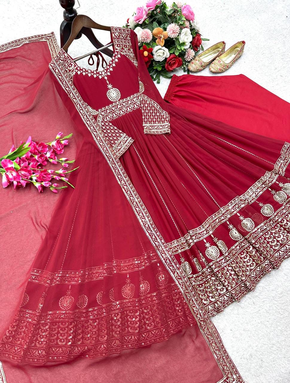Embroidered Georgette Gown With Dupatta