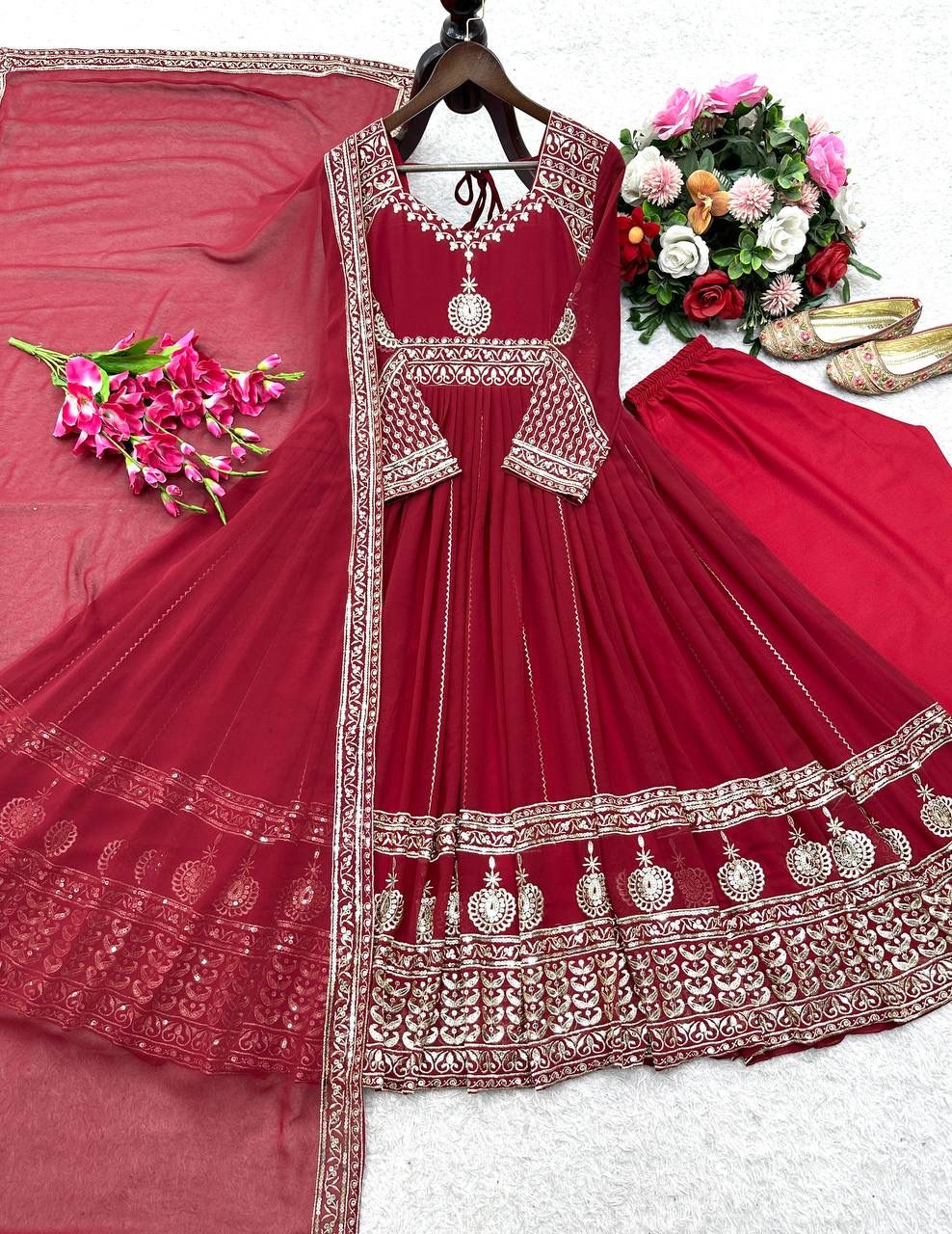 Embroidered Georgette Gown With Dupatta