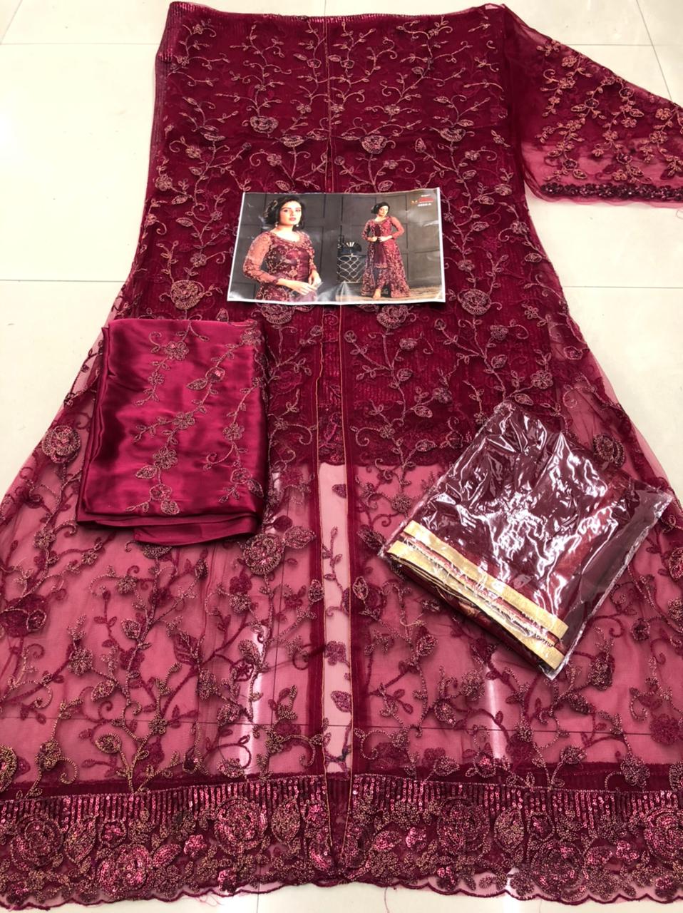 KANAKFAB Women's Net Semi Stitched Pakistani Salwar Suit ( Free Size)