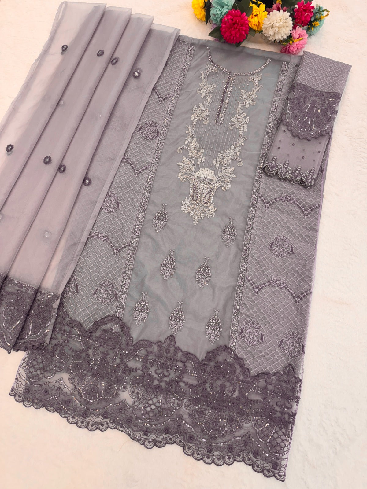 Organza Embroidered Kurta Set