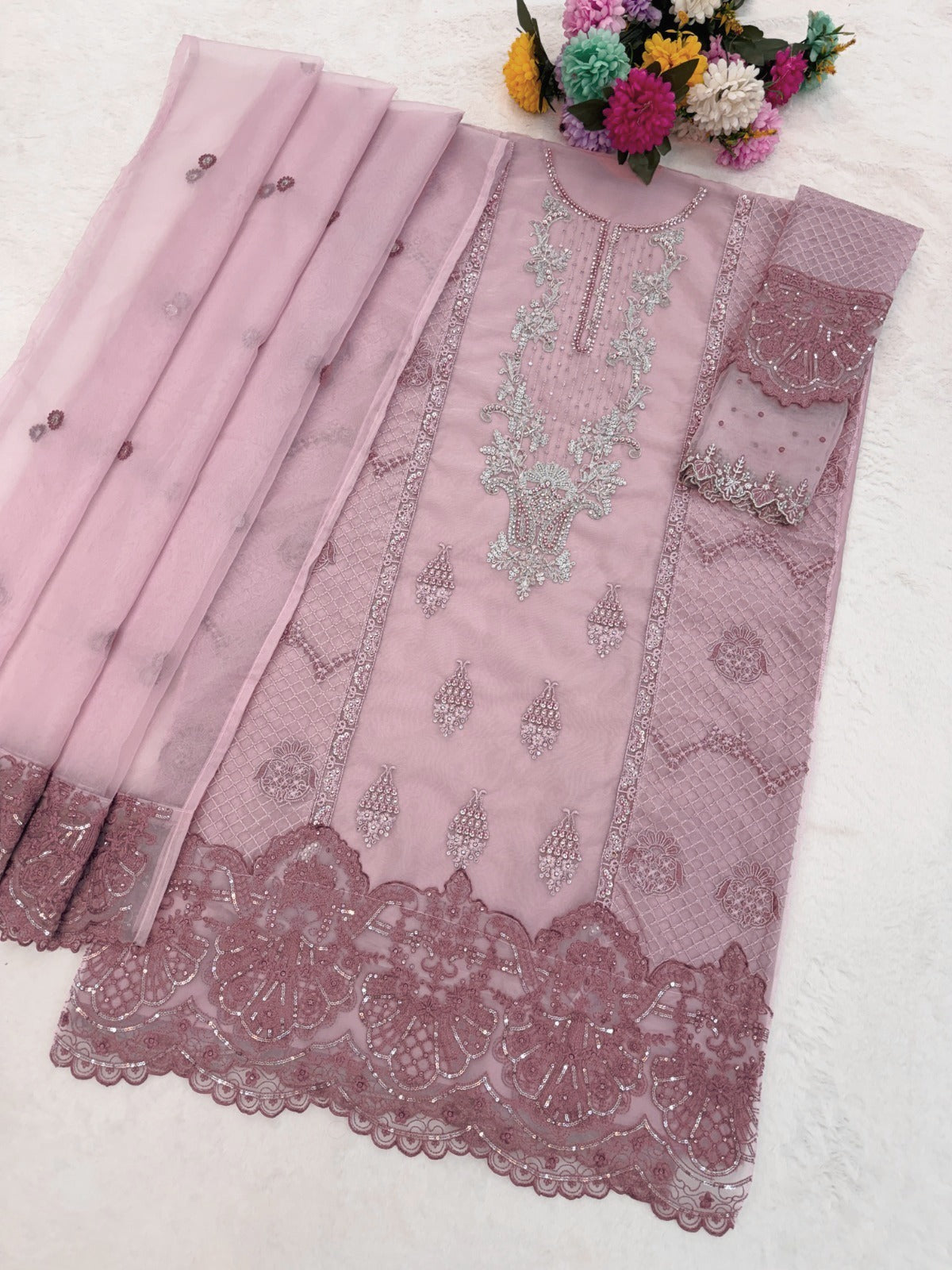 Organza Embroidered Kurta Set