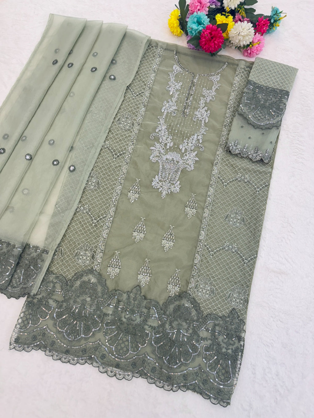 Organza Embroidered Kurta Set