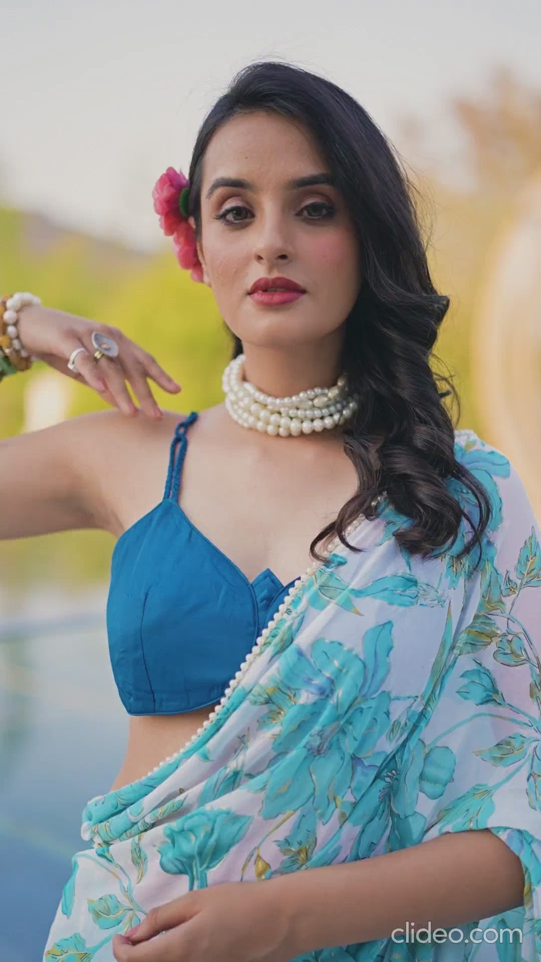 Digital Printed Violet Floral Print With Pearl Lace Border Weightless Marble Saree