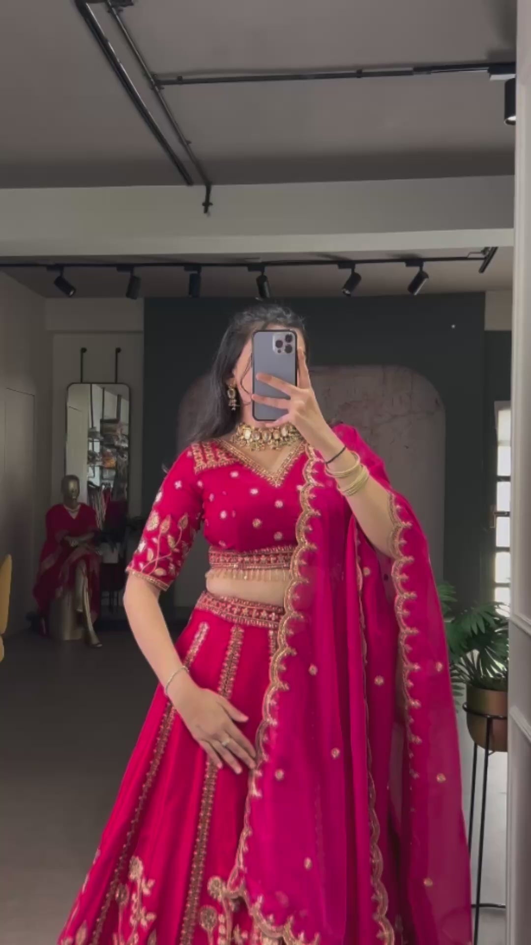 Natural Silk Thread Embroidery Worked Designer Lehenga Choli@F