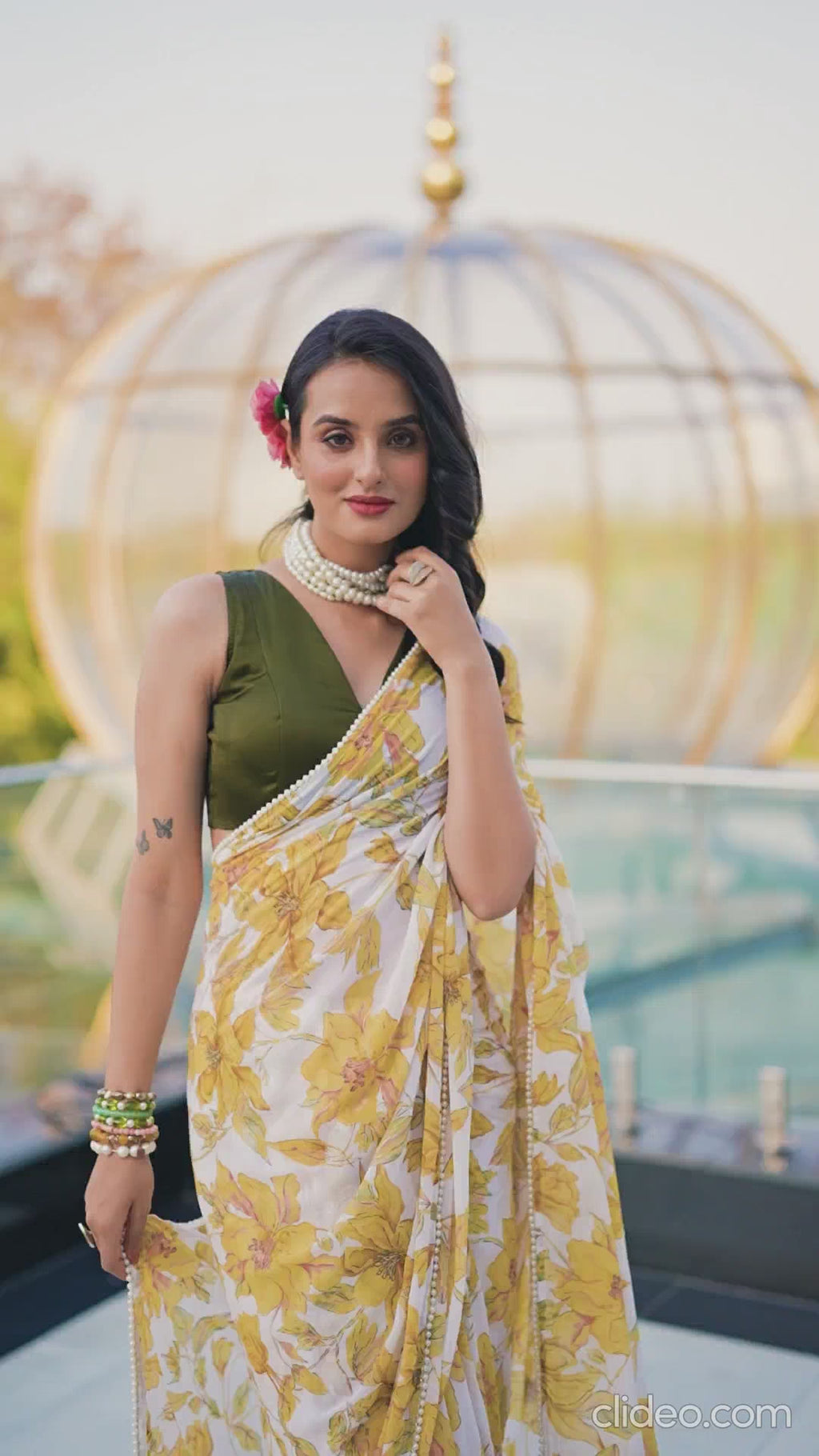 Digital Printed Violet Floral Print With Pearl Lace Border Weightless Marble Saree