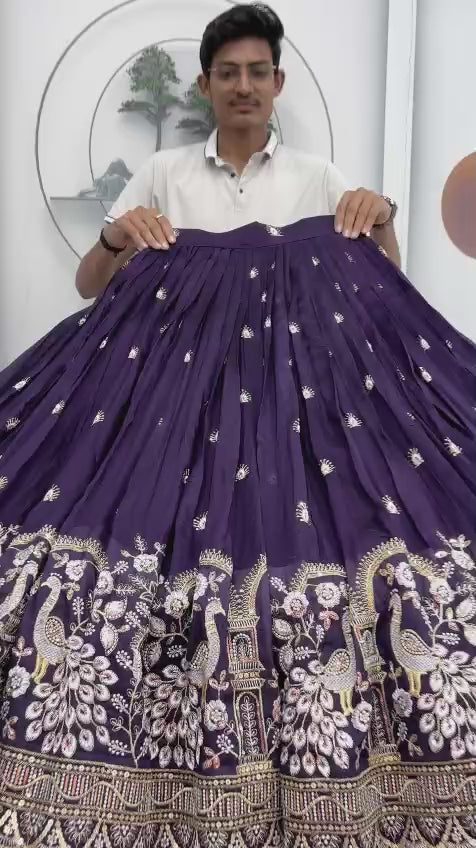 Women's Deep Purple Color Vichitra Silk Lehenga Choli