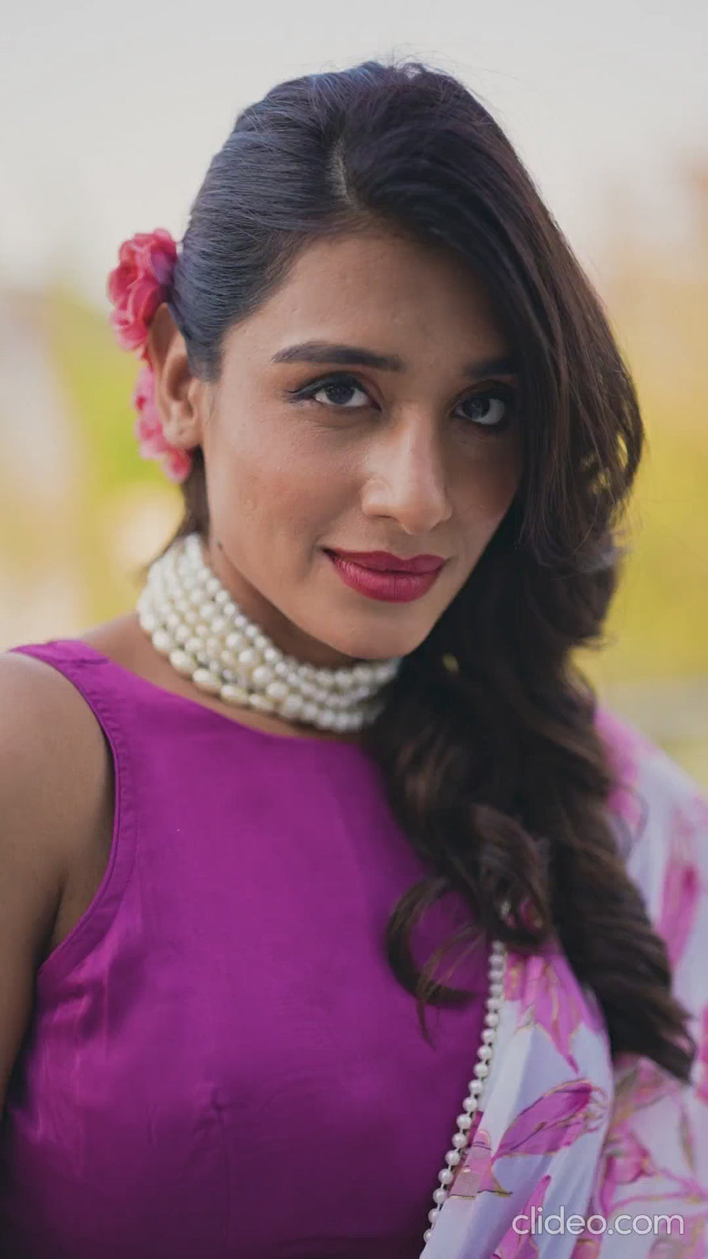 Digital Printed Violet Floral Print With Pearl Lace Border Weightless Marble Saree