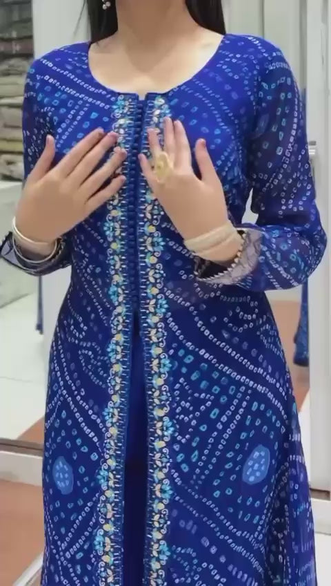 NEW DESIGNER HEAVY FUAX GEORGETTE FANCY CUT TOP WITH PLAZZO SUIT SET@f