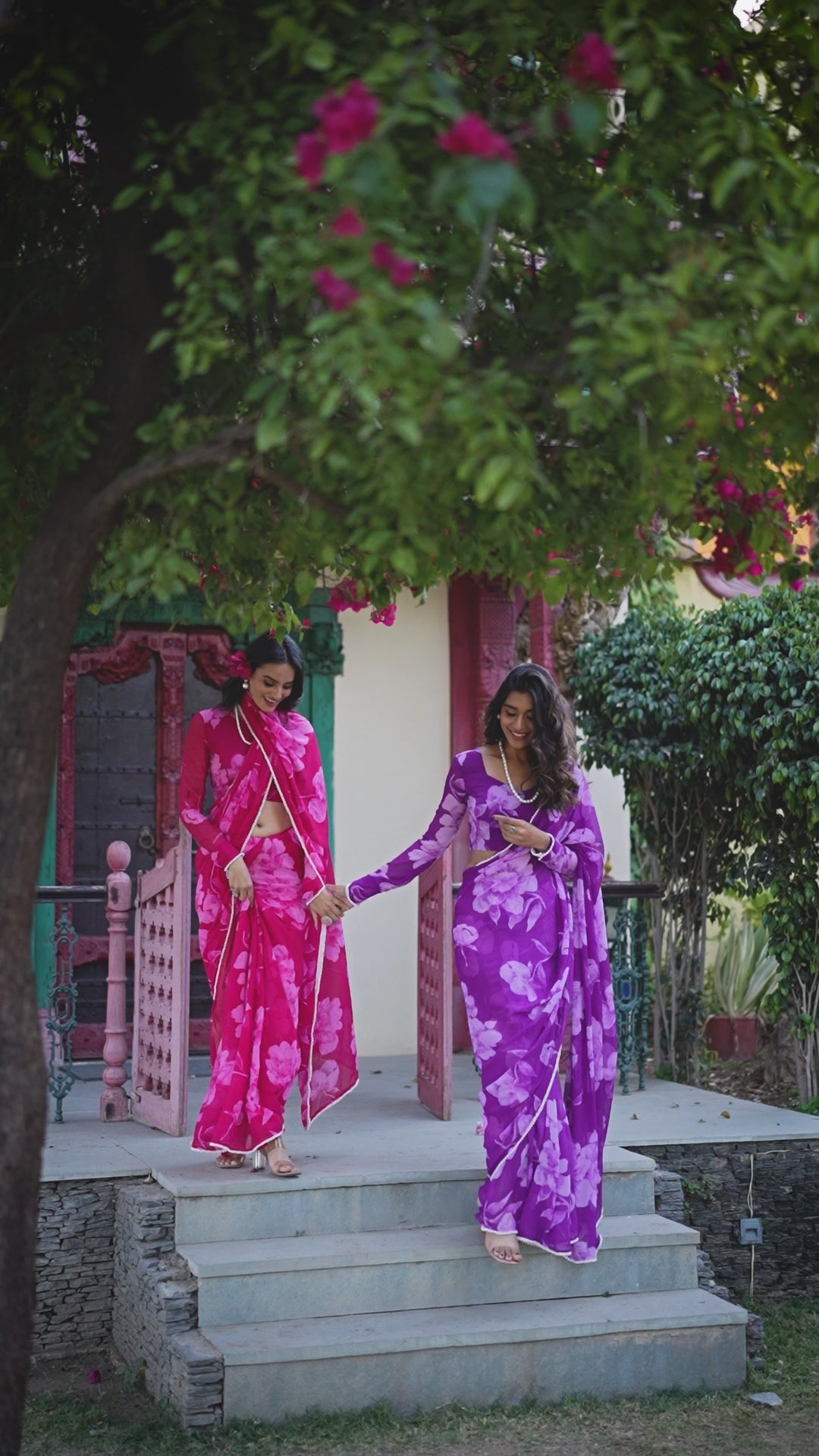 Wonderful Blue Floral Printed Chiffon Office Wear Saree With Blouse