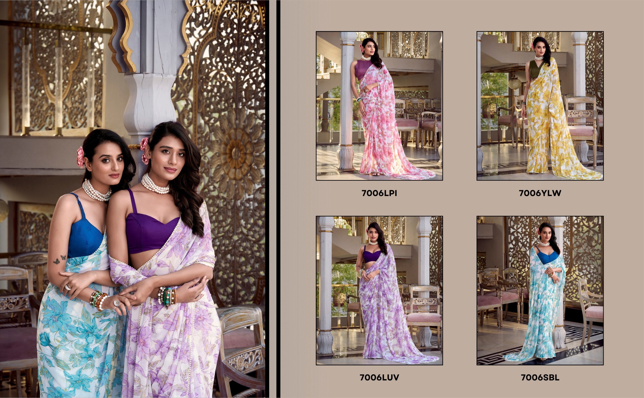 Digital Printed Violet Floral Print With Pearl Lace Border Weightless Marble Saree