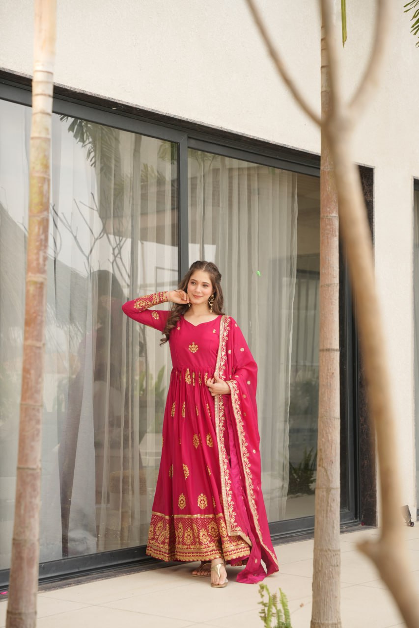 Premium-Readymade Designer Gown with Embroidered work