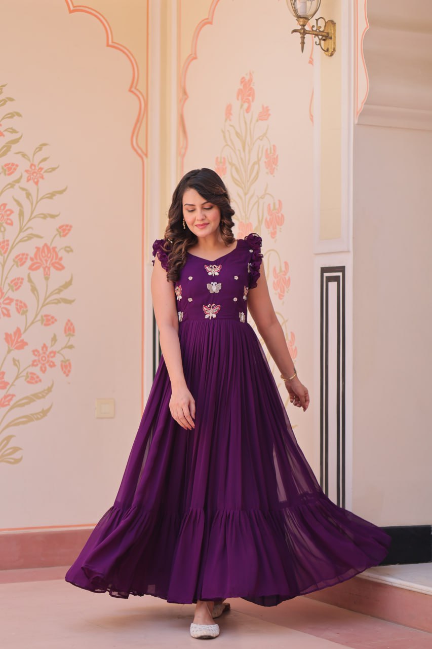 Premium Readymade Gown Designer  
Faux Blooming With Sequins  
Multithreaded Beads Embroidered Work