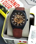 Fossil Men Leather Everett Analog Black Dial Watch-Me3207, Band Color-Brown