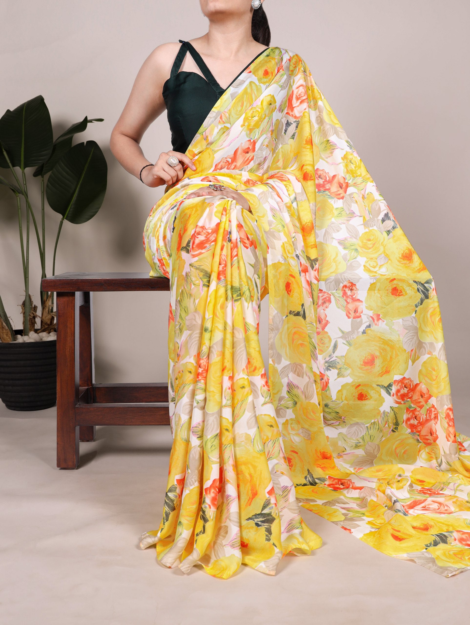 Grey Blooming floral design Soft Touch Silk-Saree
