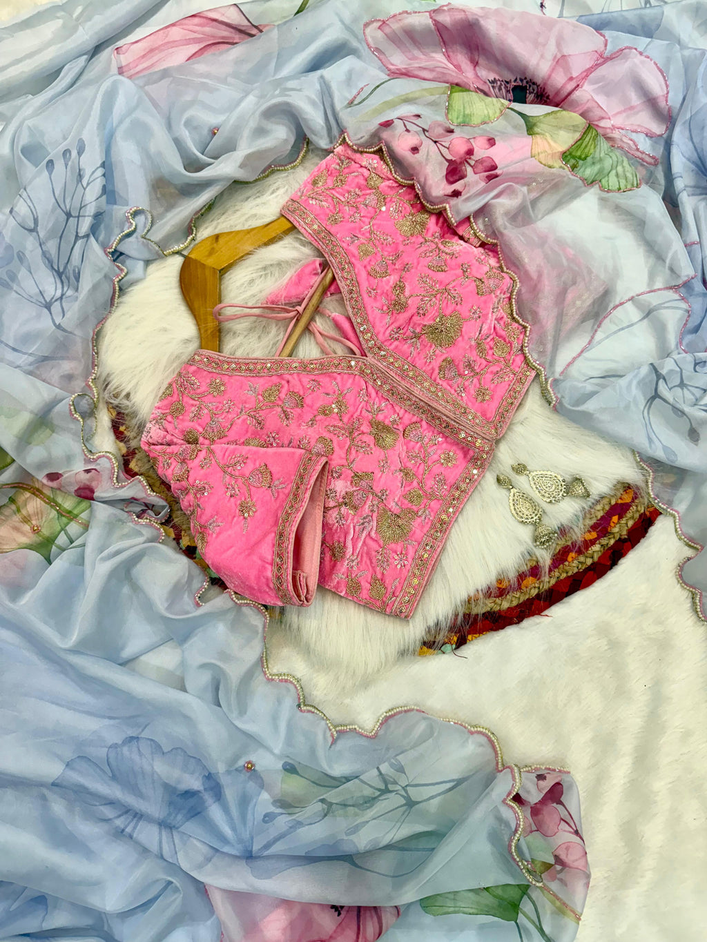 Royalstyle Saree Women's And Girls Soft taby silk With Heavy Handwork Work On Saree flower print with cutdana n pearl work on border with Arca