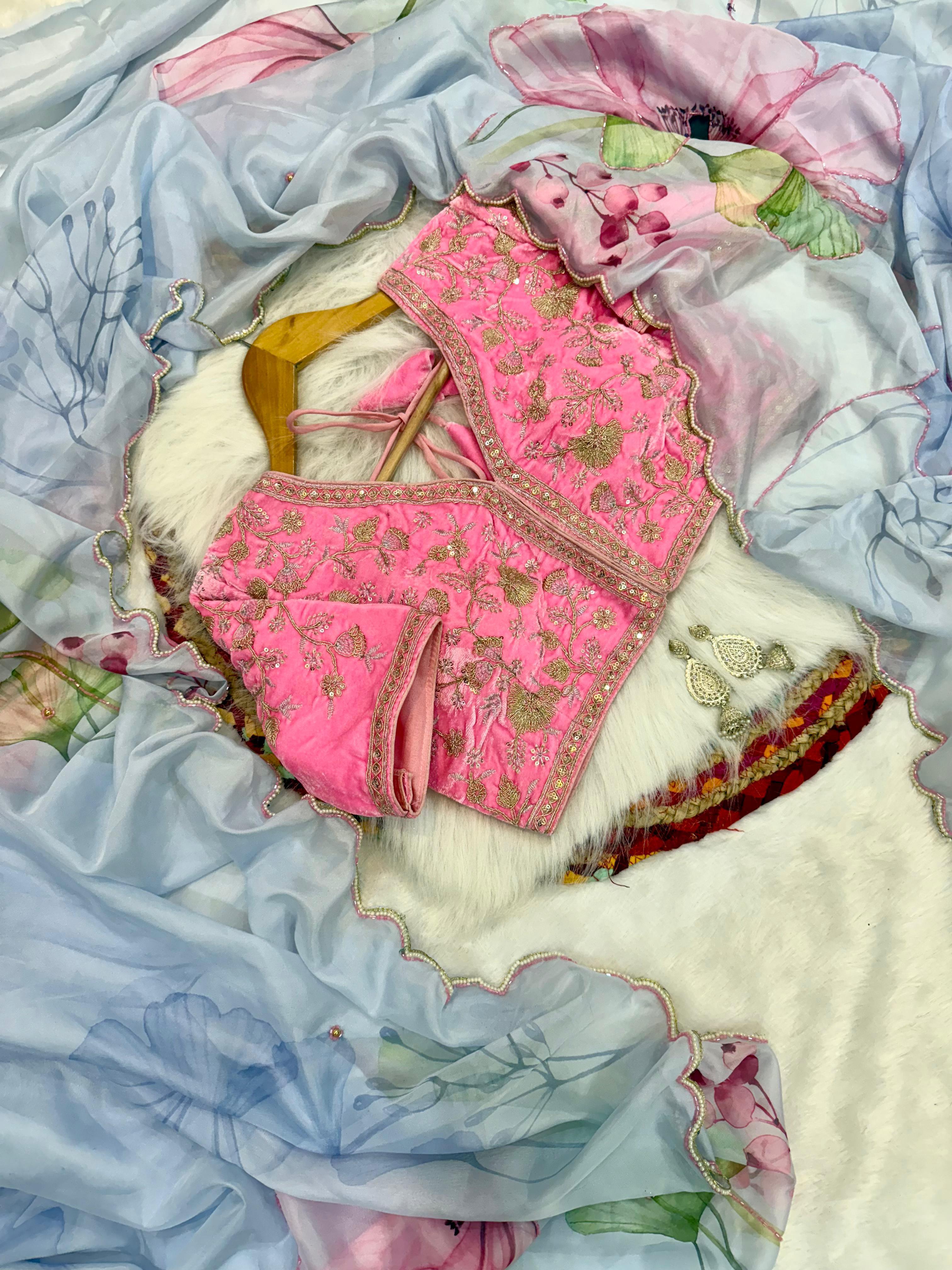 Royalstyle Saree Women's And Girls Soft taby silk With Heavy Handwork Work On Saree flower print with cutdana n pearl work on border with Arca