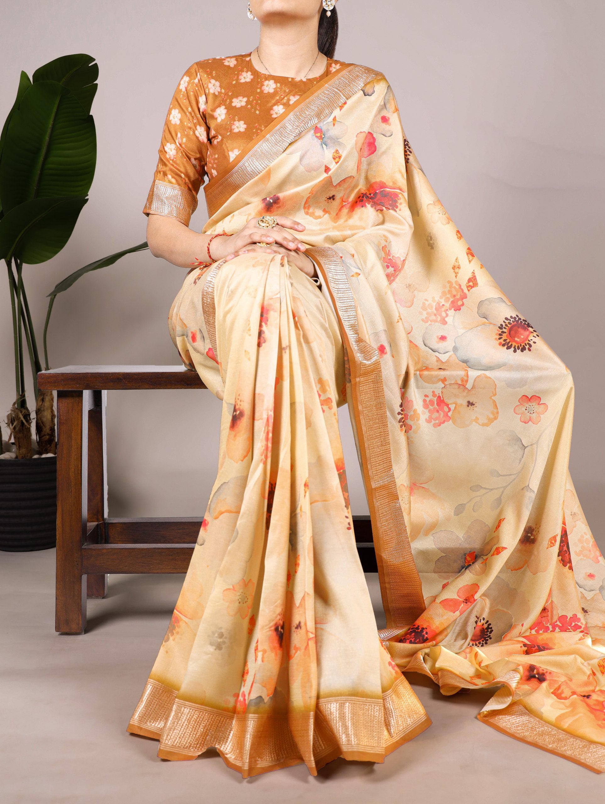 Elegant Tussar Silk Saree with Viscose Border | Lightweight & Festive-Ready