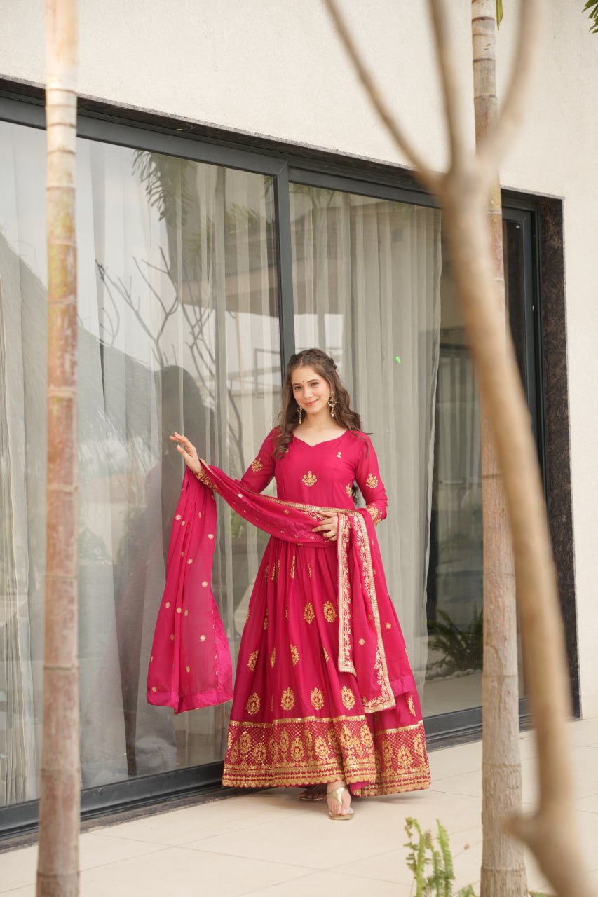 Premium-Readymade Designer Gown with Embroidered work