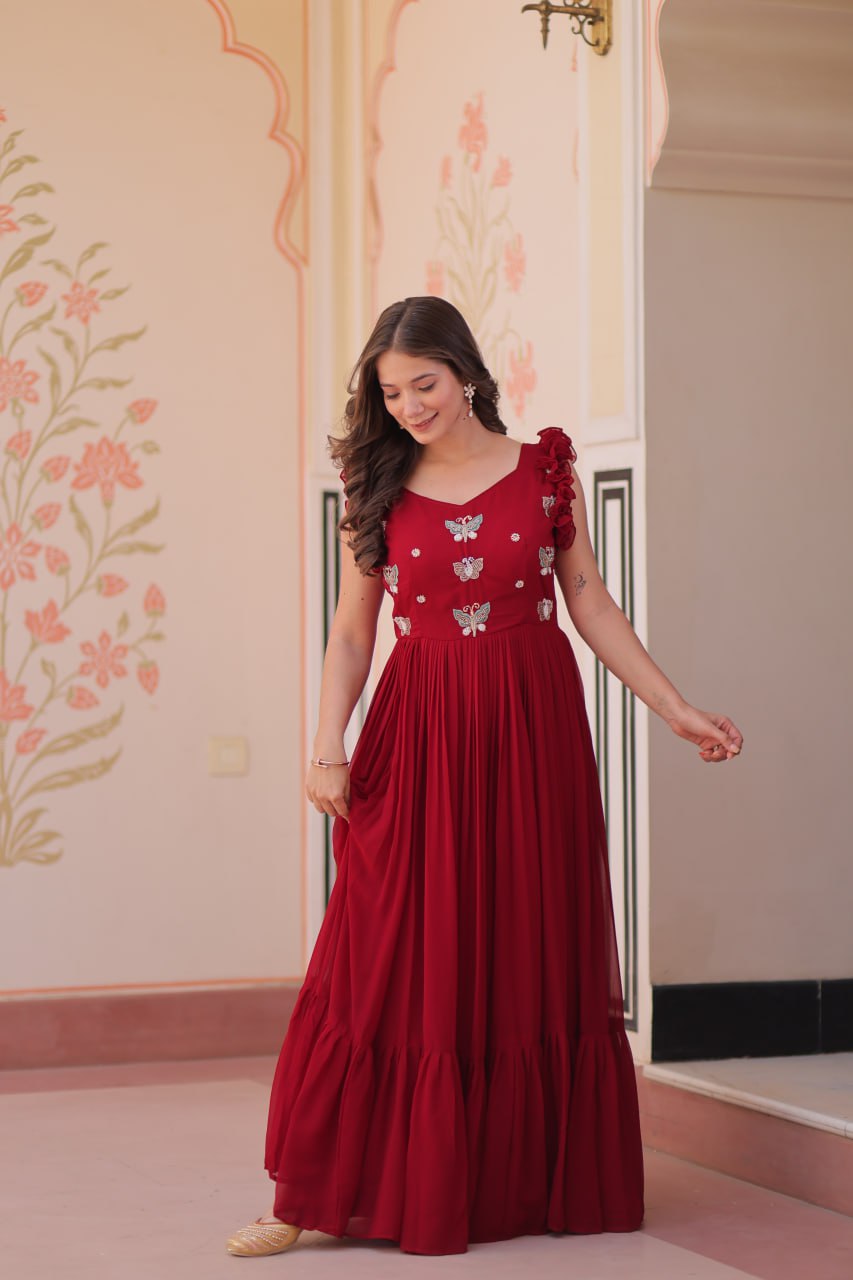 Premium Readymade Gown Designer  
Faux Blooming With Sequins  
Multithreaded Beads Embroidered Work