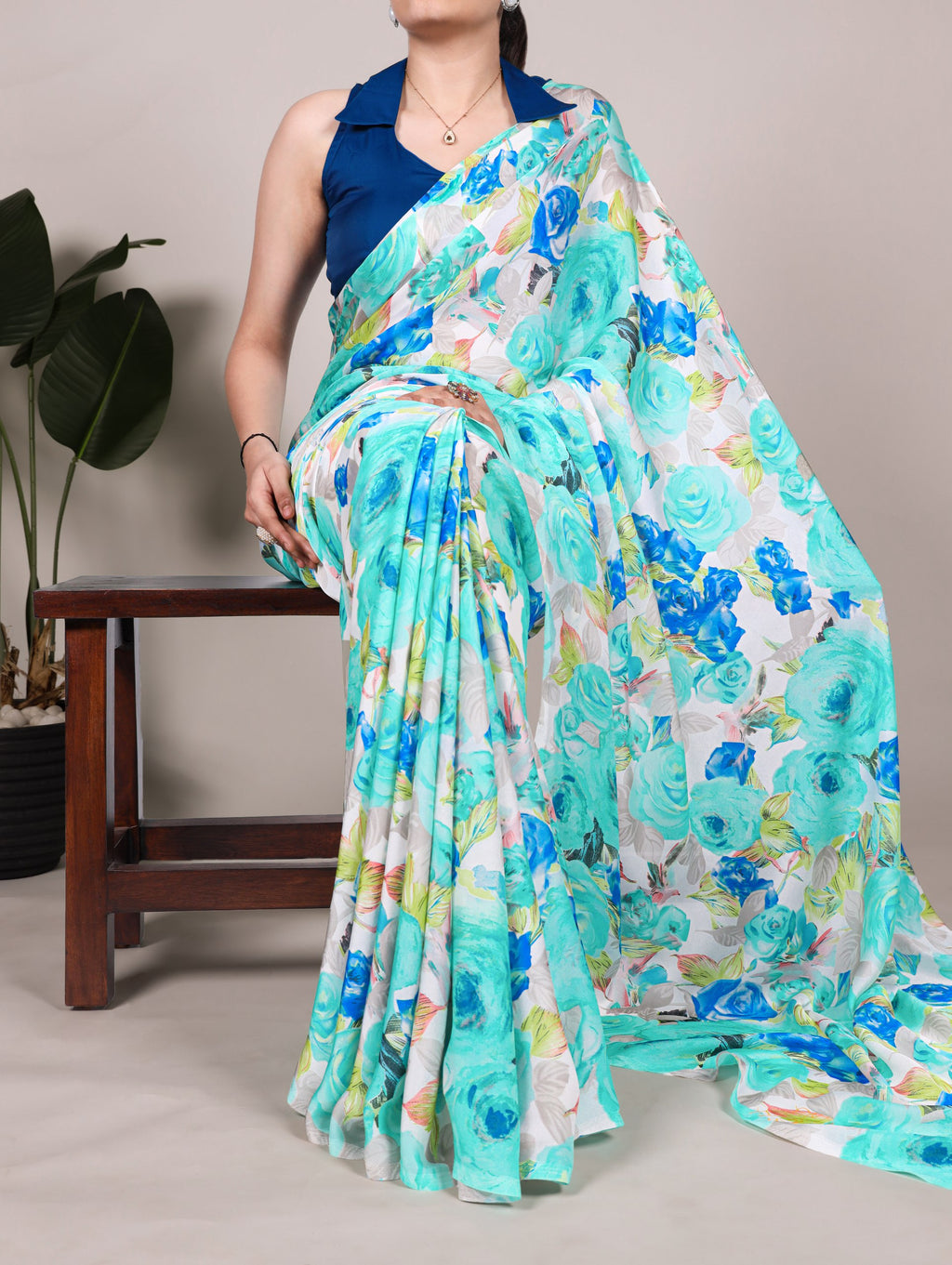 Grey Blooming floral design Soft Touch Silk-Saree