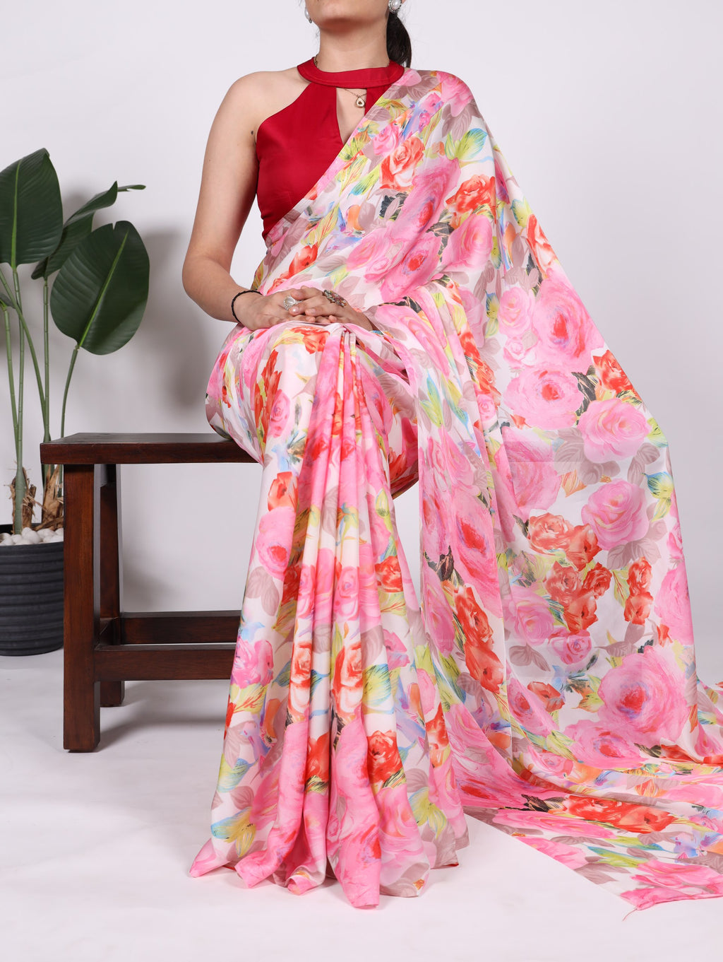 Grey Blooming floral design Soft Touch Silk-Saree